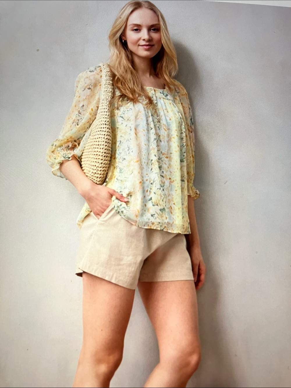 Lauren Conrad Light Yellow Floral Peasant Blouse - Women Tops